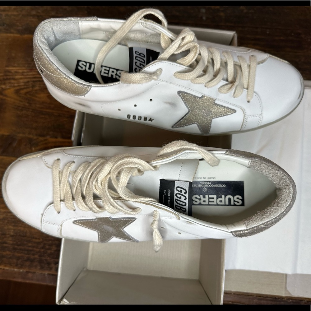 Men’s Golden Goose White Gold Star Sparkle Size 43